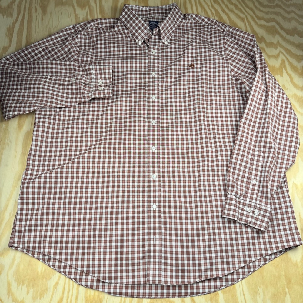 Brooks Brothers Mens 2XLT Brown Gingham Non-Iron Stretch Supima Cotton Shirt
